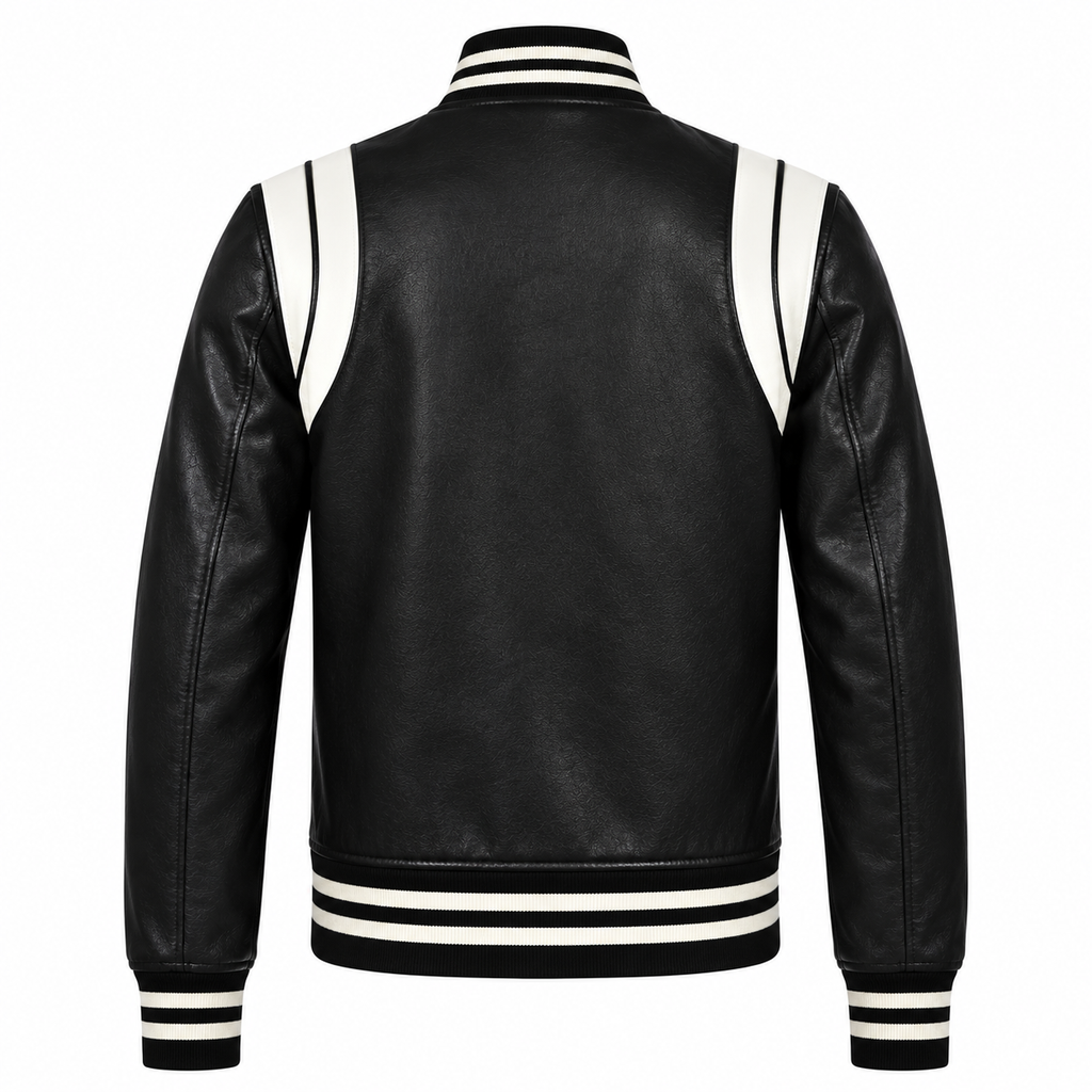 Men’s Black and White Leather Varsity Jacket