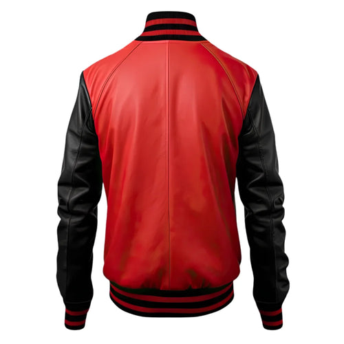 Men’s Black and Red Leather Varsity Jacket